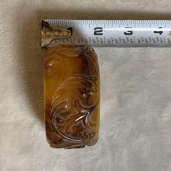 Vintage Carved Lucite Faux Amber Wide Cuff Bracelet Art Deco Style Floral Scroll - Picture 10 of 11